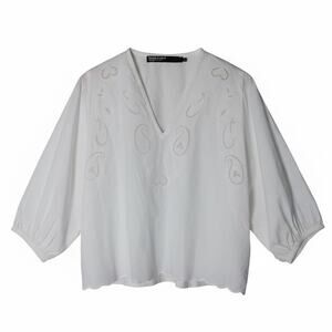 BIMBA Y LOLA Embroidered V Neck Blouse In White Size S